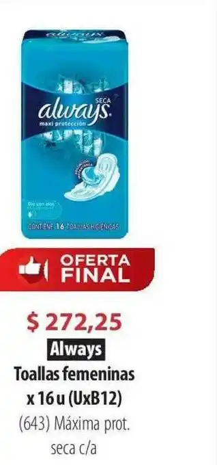 Parodi Always Toallas Femeninas X 16 U oferta
