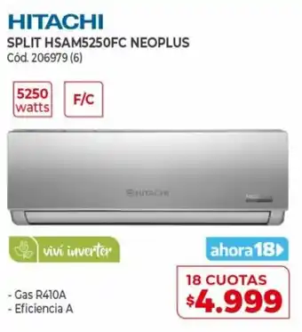 Naldo Lombardi Hitachi Split HSAM5250FC Neoplus 18 Cuotas oferta