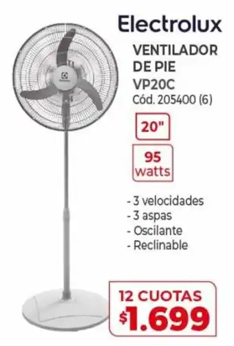 Naldo Lombardi Electrolux Ventilador De Pie VP20C 12 Cuotas oferta