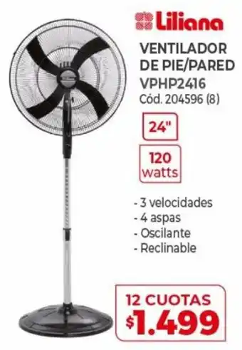 Naldo Lombardi Liliana Ventilador De Pie/Pared VPHP2416 12 Cuotas oferta