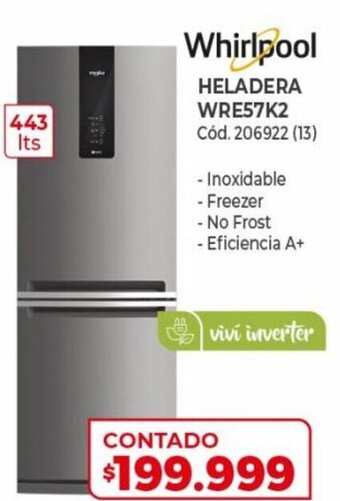 Naldo Lombardi Whirlpool Heladera WRE57K2 oferta