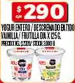 Supermercados DIA Yogur entero/descremado batido vainilla/frutilla oferta