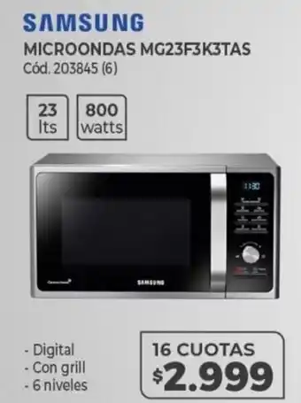 Naldo Lombardi Samsung Microondas MG23F3K3TAS 16 Cuotas oferta