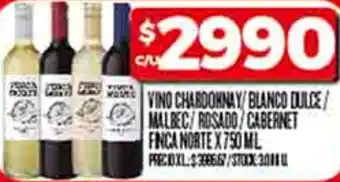 Supermercados DIA Vino chardonnay/blanco dulce/ malbec/rosado/cabernet finca nortex oferta