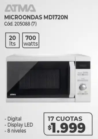 Naldo Lombardi Atma Microondas MD1720N 17 Cuotas oferta