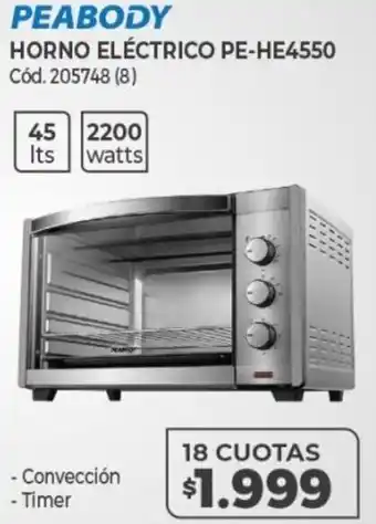 Naldo Lombardi Peabody Horno Eléctrico PE-HEE4550 18 Cuotas oferta