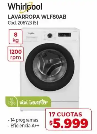 Naldo Lombardi Whirlpool Lavarropa WLF80AB 17 Cuotas oferta