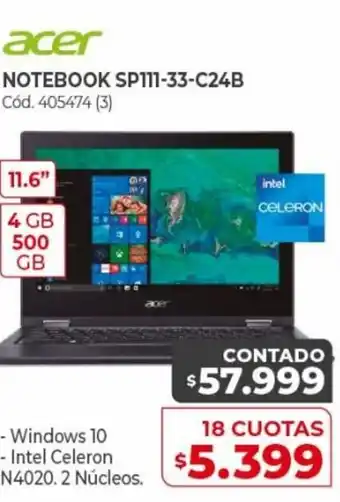 Naldo Lombardi Acer Notebook SP111-33-C24B 18 Cuotas oferta