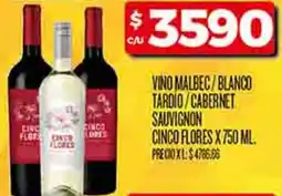 Supermercados DIA Vino malbec/blanco tardio/cabernet sauvignon cinco flores oferta