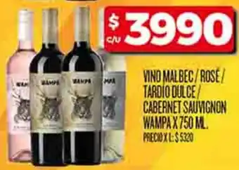 Supermercados DIA Vino malbec/rose/ tardio dulce cabernet sauvignon wampa oferta