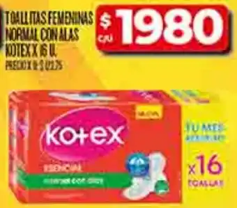 Supermercados DIA Kotex toallitas femeninas normal con alas oferta