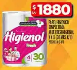 Supermercados DIA Higienol papel higienico simple hoja aloe fresh oferta