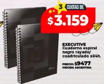 Supermayorista Vital Executive cuaderno espiral negro rayado/ cuadriculado oferta