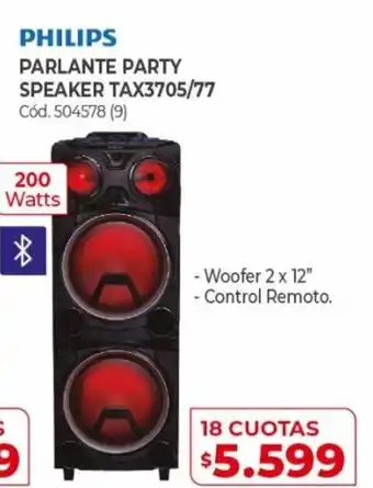 Naldo Lombardi Philips Parlante Party Speaker TAX3705/77 18 Cuotas oferta