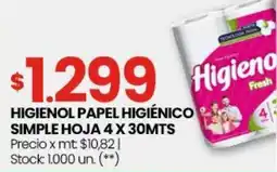 Changomas Higienol papel higiénico simple hoja oferta