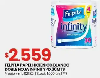 Changomas Felpita papel higiénico blanco doble hoja infinity oferta