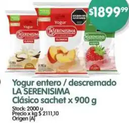 Supermercados Buenos Días LA SERENISIMA Yogur entero/descremado oferta