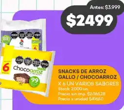 Supermercados Tadicor Snacks de Arroz Gallo/Chocoarroz oferta