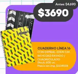 Supermercados Tadicor Cuaderno línea 16 oferta