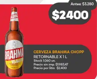 Supermercados Tadicor Cerveza brahma chopp retornable oferta