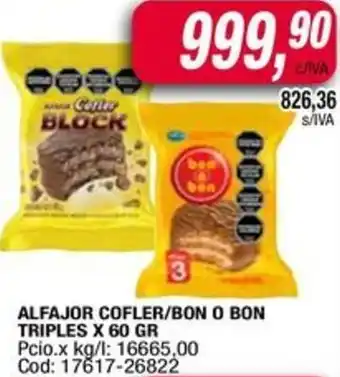 Maxiconsumo Alfajor cofler/bon o bon triples oferta