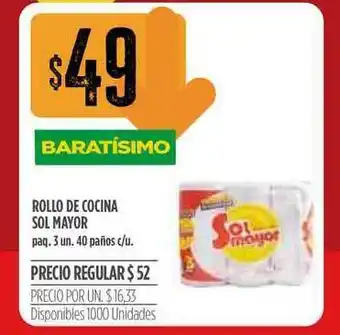 Supermercados Vea Rollo De Cocina Sol Mayor paq. 3 un, 40 paños c/u oferta