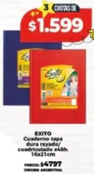 Supermayorista Vital Exito cuaderno tapa dura rayado cuadriculade oferta