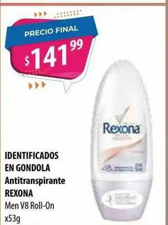 Micropack Identificados En Gondola Antitranspirante Rexona Men V8 Roll-on oferta