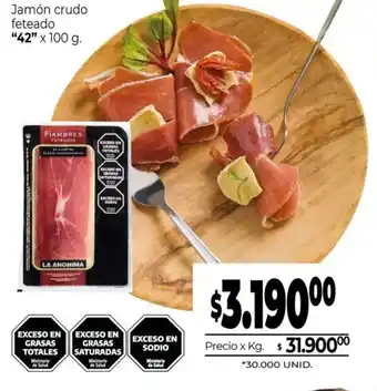 La Anonima Fiambres feteados jamón crudo feteado oferta