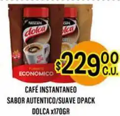 Supermercados Toledo Dolca Café Instantaneo Sabor Autentico/Suave Dpack x170gr oferta