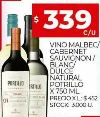 Supermercados DIA Vino Malbec Cabernet Sauvignon Blanc Dulce Natural Potrillo oferta