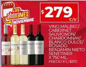 Supermercados DIA Vino Malbec Cabernet Sauvignon Blanco Dulce Rosado Benjamin Nieto Senetiner oferta
