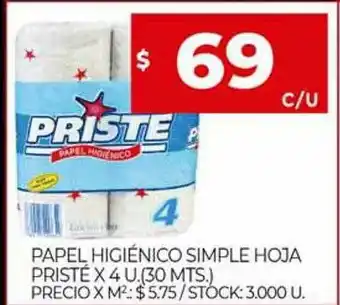 Supermercados DIA Papel Higiénicoi Simple Hoja Pristé oferta
