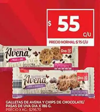 Supermercados DIA Galletas De Avena Y Chips De Chocolate Pasas De Uva Dia oferta