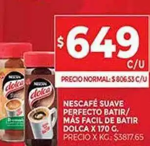 Supermercados DIA Nescafé Suave Perfecto Batir Más Facil De Batir Dolca oferta