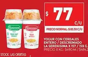 Supermercados DIA Yogur Con Cereales Entero Descremado La Serenisima oferta