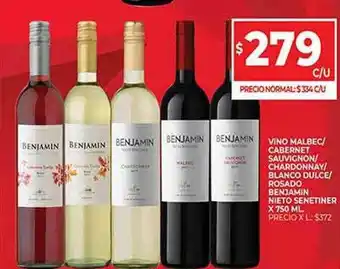 Supermercados DIA Vino Malbec Cabernet Sauvignon Chardonay Blanco Dulce Rosado Benjamin Senetiner oferta