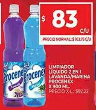 Supermercados DIA Limpiador Liquido 2 En 1 Lavanda Marina Procenex oferta