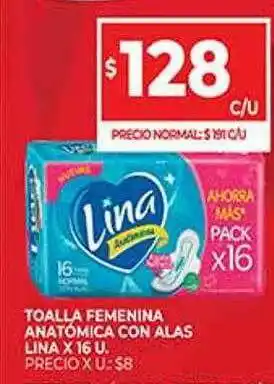 Supermercados DIA Toalla Femenina Anatómica Con Alas Lina oferta