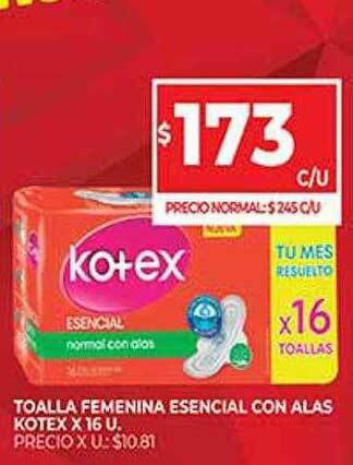 Supermercados DIA Toalla Femenina Esencial Con Alas Kotex oferta