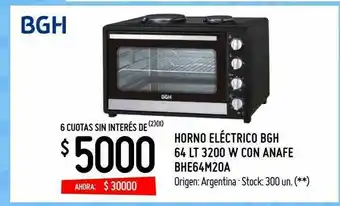 Walmart Horno Eléctrico Bgh 64 Lt 3200 W Con Anafe Bhe64m20a oferta