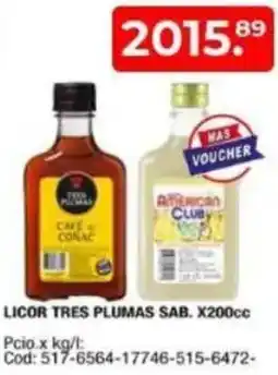 Maxiconsumo Licor tres plumas sab. oferta