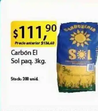 Supermercados Damesco El Sol Carbón paq. 3kg. oferta