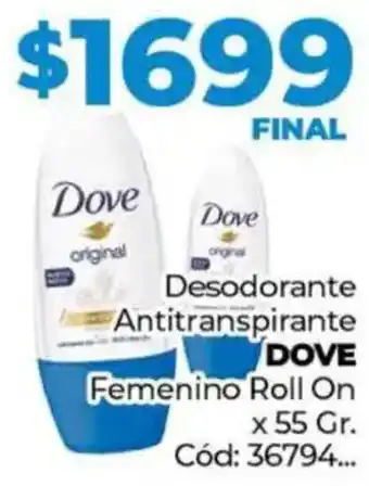 Diarco Dove desodorante antitranspirante femenino roll on oferta