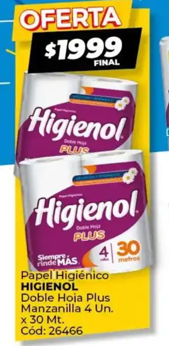 Diarco Higienol papel higiénico doble hoja plus manzanilla oferta