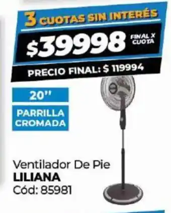 Diarco Liliana ventilador de pie 20" oferta