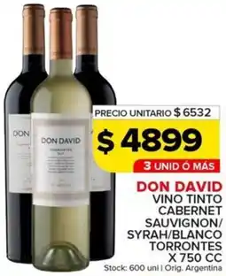 Carrefour Maxi Don david vino tinto cabernet sauvignon/ syrah/blanco torrontes oferta