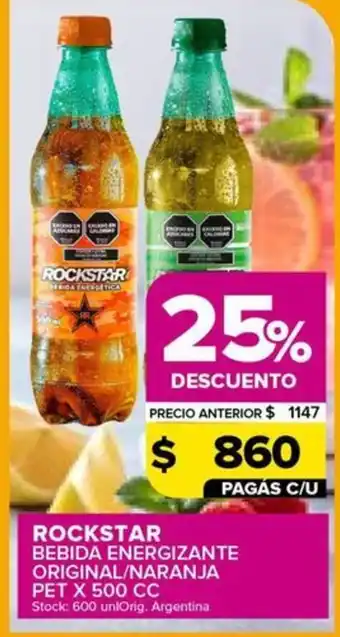 Carrefour Maxi Rockstar bebida energizante original/naranja pet oferta