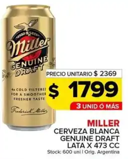 Carrefour Maxi Miller cerveza blanca genuine draft lata oferta