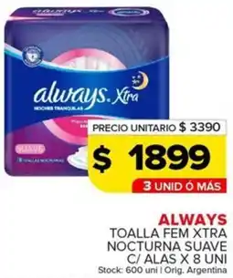 Carrefour Maxi Always toalla fem xtra nocturna suave | c/ alas oferta